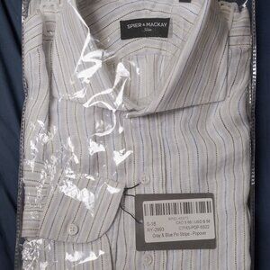 Spier and Mackay NWT Grey and Blue Pinstripe Linen Popover
